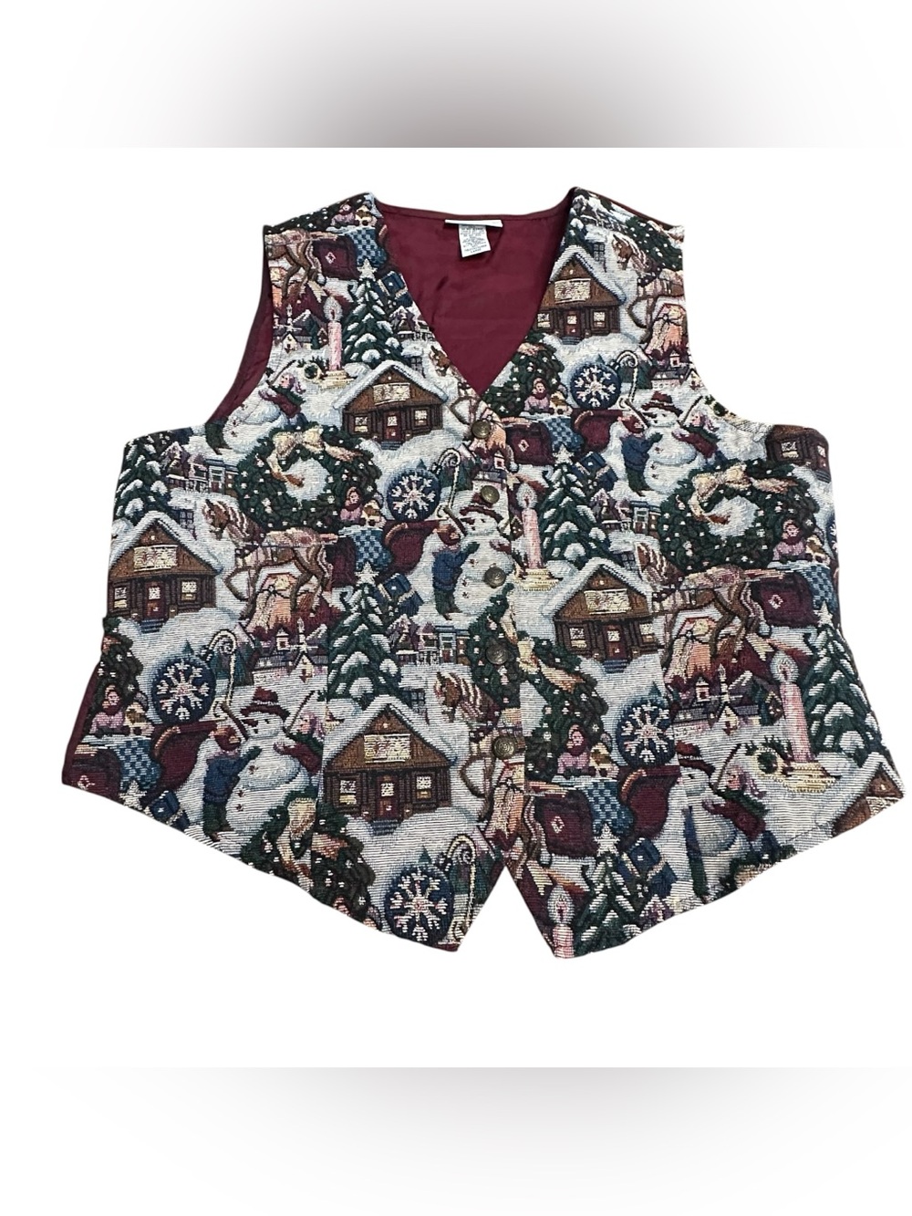 White Stag Winter Village Tapestry Vest Women’s Large‎ Christmas Snowman vintage